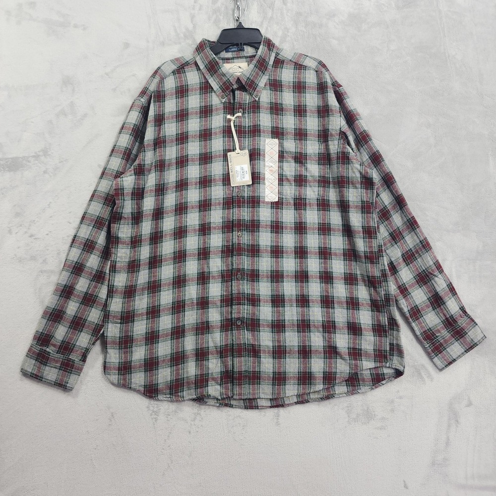 NEW St. John's Bay Shirt Mens 2XL Gray Plaid Flannel Classic Fit Long Sleeve